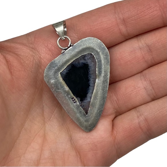 New Solar Agate Crystal Natural Stone Pendant. 2 1/8” Long. 925 silver overlay - Picture 4 of 5